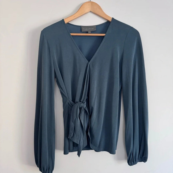 Sunday in Brooklyn wrap long sleeve blouse in blue Size: Small - Picture 1 of 4